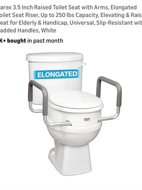 Elevated Elongated Raised Toilet Seat with Arms - White